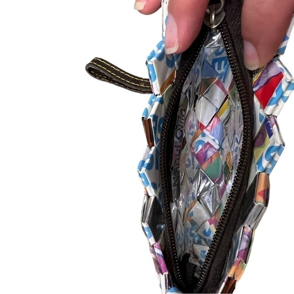 Nahui Ollin "Kisses Wrapper" Wristlet, Recycled, Repurposed Fashion Bag - Picture 7 of 9